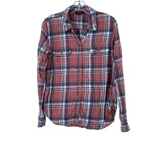 Paige Flannel Shirt Plaid Pink Button Up Size Small Fall Casual Long Sleeve Top